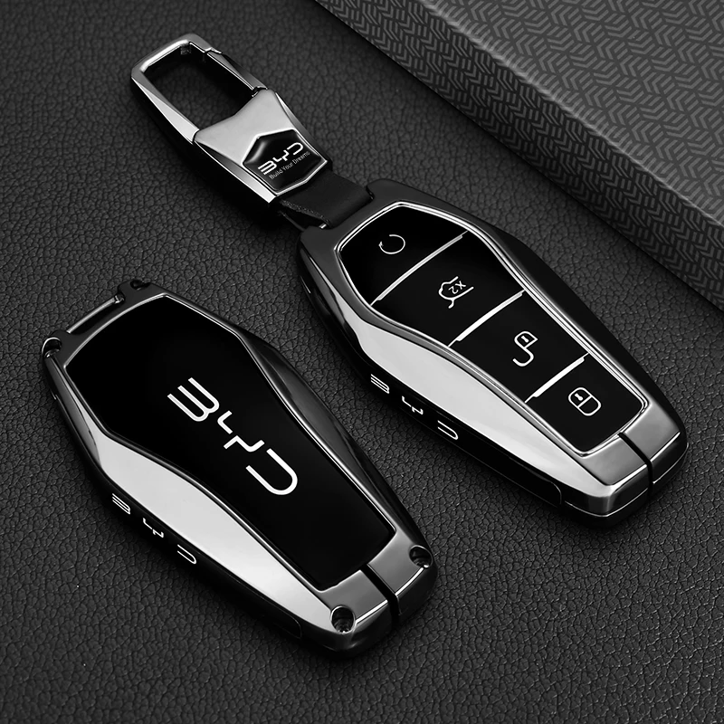 Auto-Schlüsselhülle aus Zinklegierung für BYD Auto 3 Han EV Dolphin Durable Second Song Pro Tang Dm QIn PLUS MAX Yuan Schlüsselhalter-Abdeckung mit Kette – Detail 4