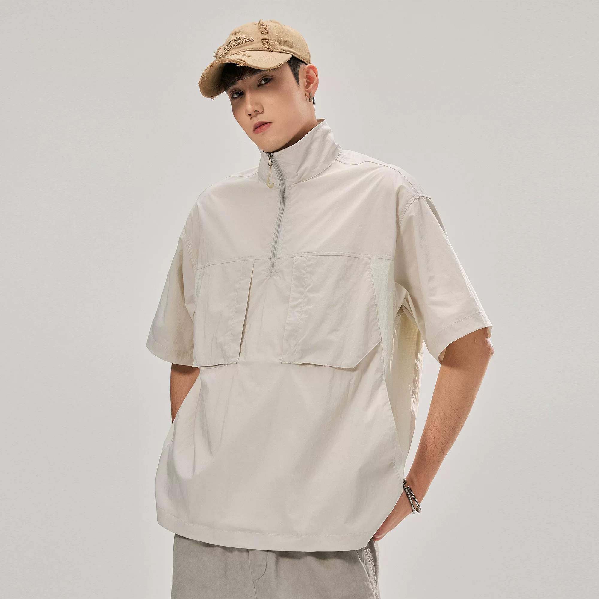 Summer Outdoor Cool Quick Dry Short Sleeve Cargo Shirt Men's Loose Casual Streetwear Fashion Pullover Work Shirts Tops Blouses
