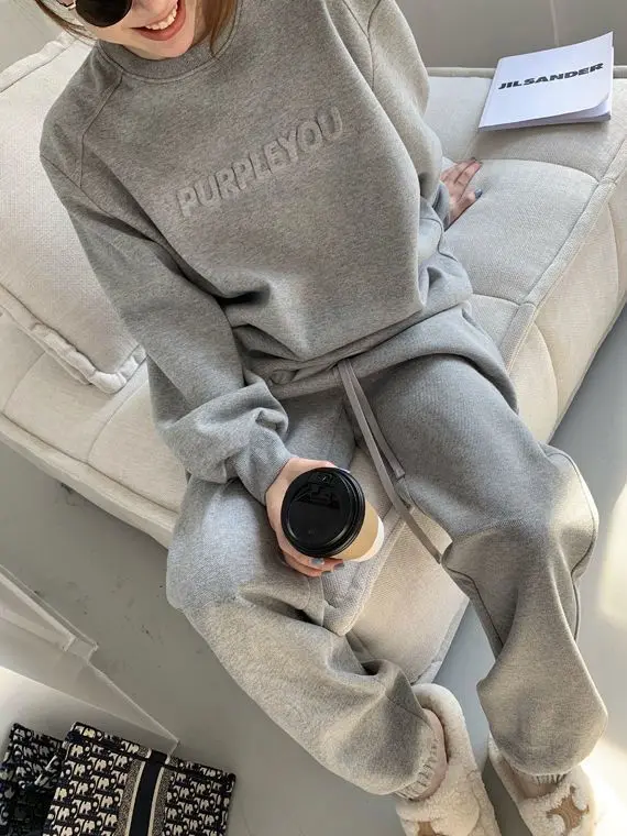 Damen 2026 Neuer Lila Sportanzug Frühling und Herbst Lässiger Modestil Lockerer Langarm-Pullover Oberteil und Hose 2-Teiliges Set – Detail 21
