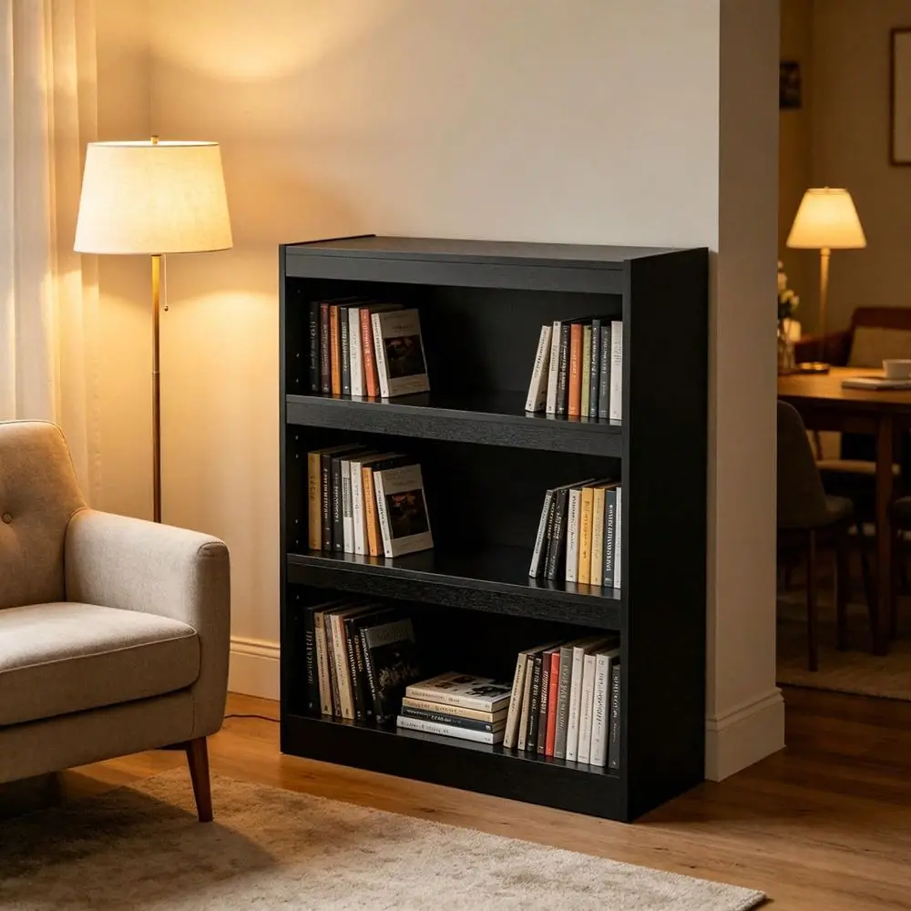 

3Shelf Bookcase With Adjustable Shelves, True Black Oak