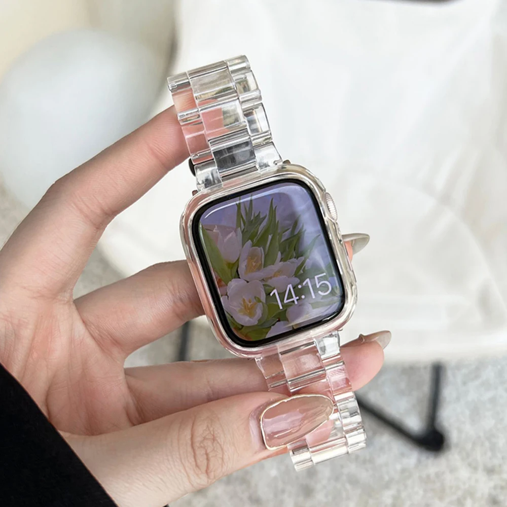 Transparent Strap for Apple Watch Band 44mm 45 46 49 38 40 41 42mm Colorful Bracelet for iWatch Series 12 11 10 9 8 7 6 5 4 SE