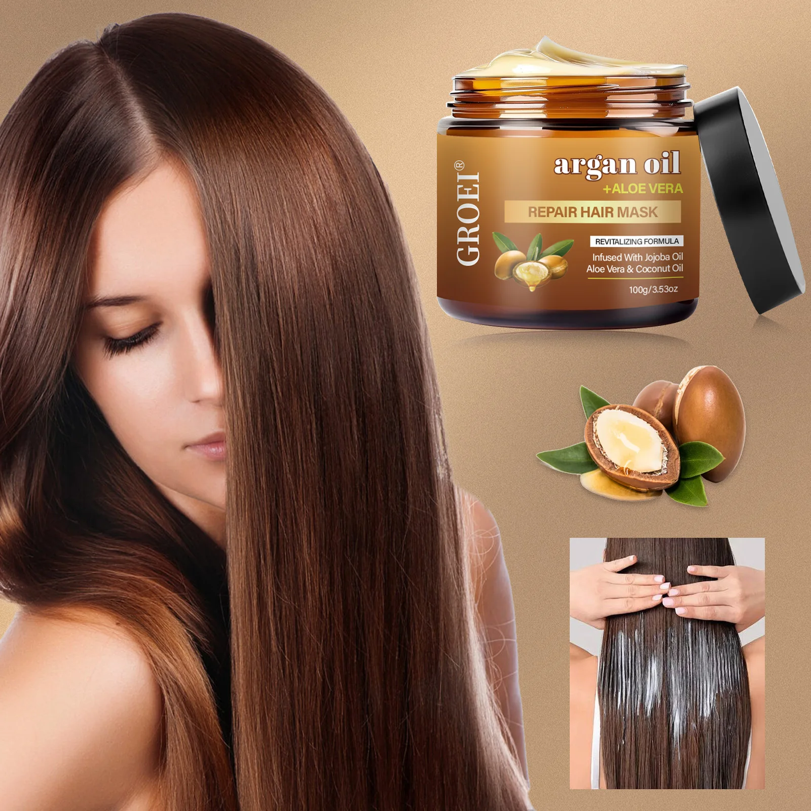 

Argan Oil & Aloe Vera Repair Hair Mask 100g Deep Conditioning Treatment Reduce Frizz Restore Shine & Elasticity for Smooth Hair