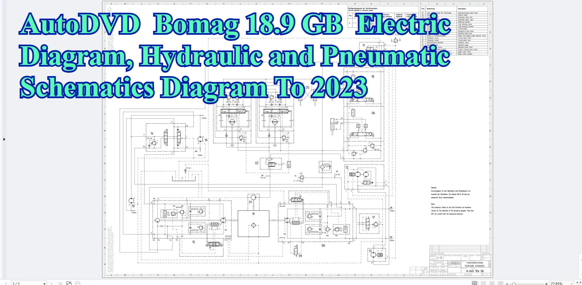 

Электрическая схема AutoDVD Bomag 18,9 ГБ, схема гидравлической и пневматической схемы на 2023 год