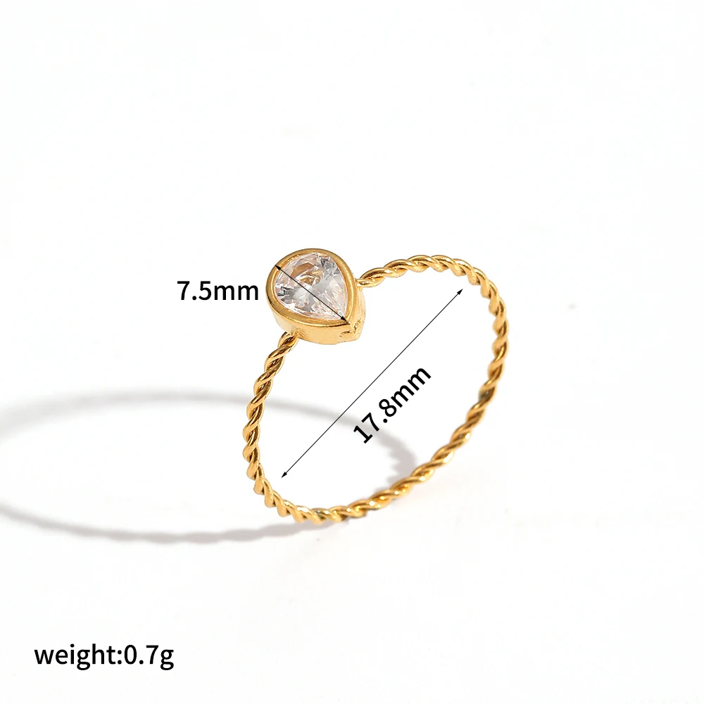 3-teiliges Set Elegante 18K Vergoldete Edelstahl Stapelbare Ringe Damen Weißer Zirkon Luxus Schmuck Accessoires – Detail 5