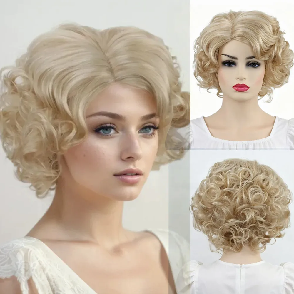 Perruque courte bouclée blonde pour femmes, perruque synthétique à ondulations naturelles, perruque bob résistante à la chaleur, perruques pour cosplay, fête quotidienne, 4 couleurs disponibles