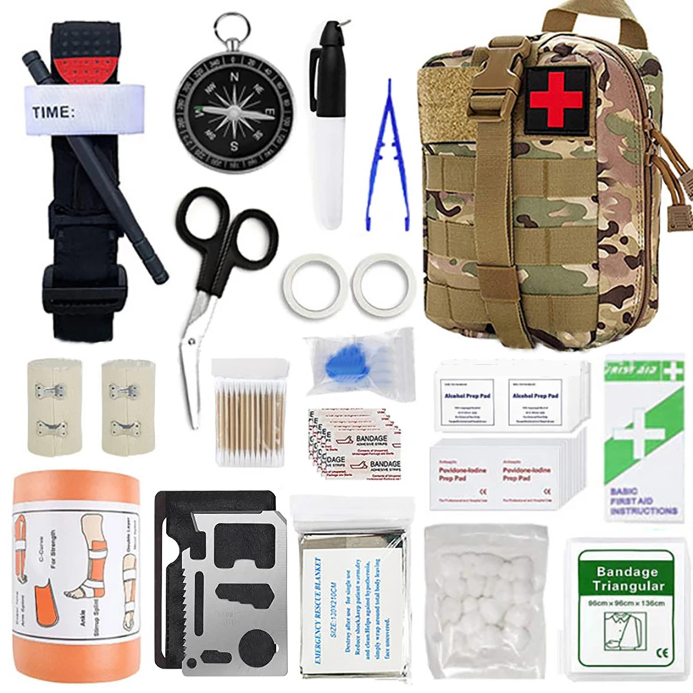 166pcs Outdoor Camping Emergency Equipment Wild Supplies Survival Tool set Multi-functional First aid Kit Tactical bag