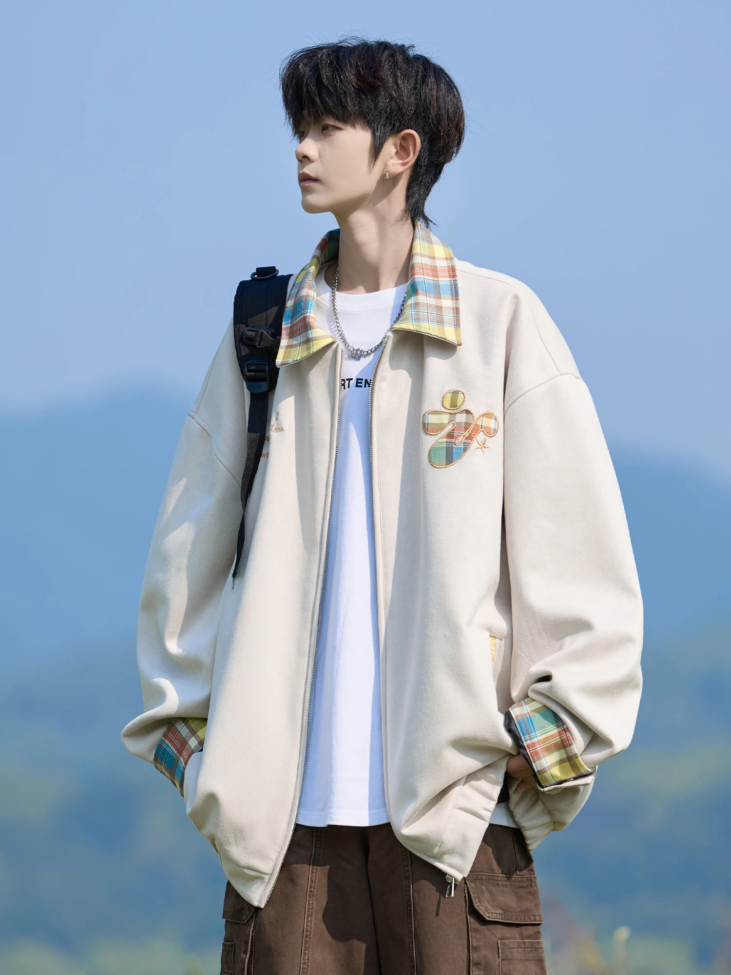 

Американский свободный повседневный джгут с клетчатым воротником для мужчин, осень-зима, новый тренд, молодежный бренд из полиэфирного волокна, длинный S...