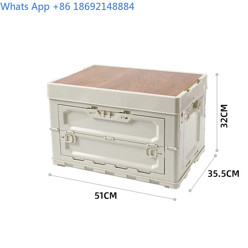 Foldable Storage Box with Wooden Lid Large Capacity Side Opening for Outdoor Camping and Picnic Use
