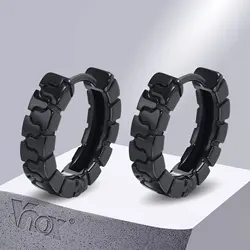 Vnox Cool Punk Zipper Textured Small Huggie Hoop Earrings for Men, Solid Stainless Steel Street Wear Hoops Ear Gift Jewelry