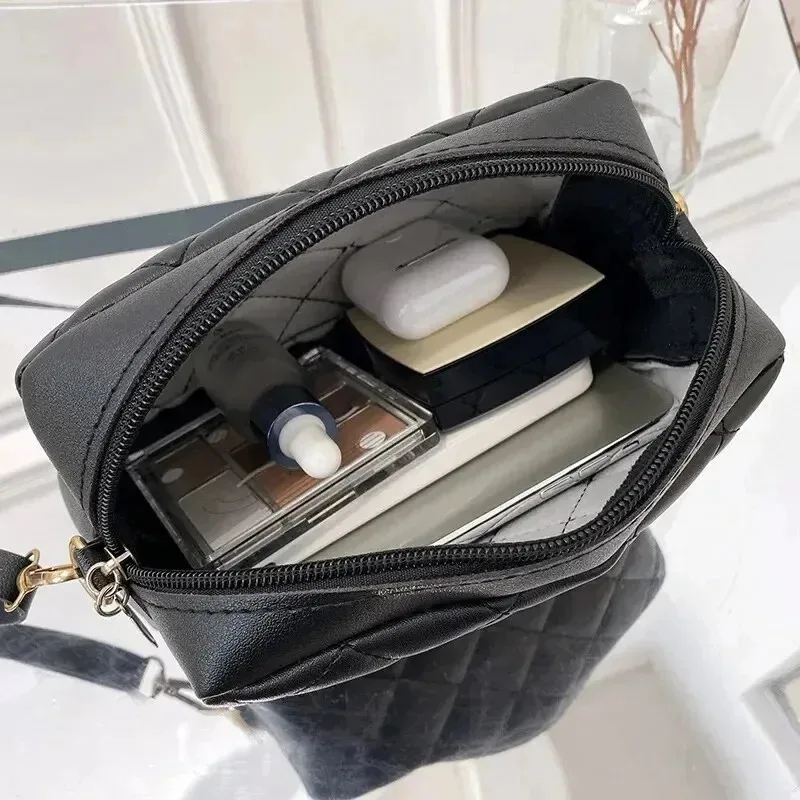 New Women's Fashion Simple Embroidery Camera Bag Checkered Crossbody Bag
