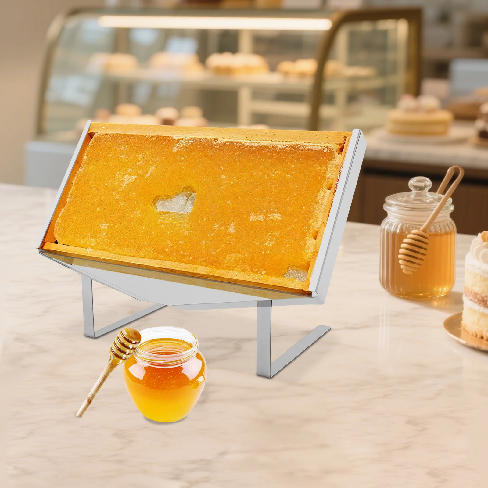 

Stainless Steel Honeycomb Frame Display Stand 22.05lbs Load Adjustable Height Honey Uncapping Holder for Apiary/Restaurant