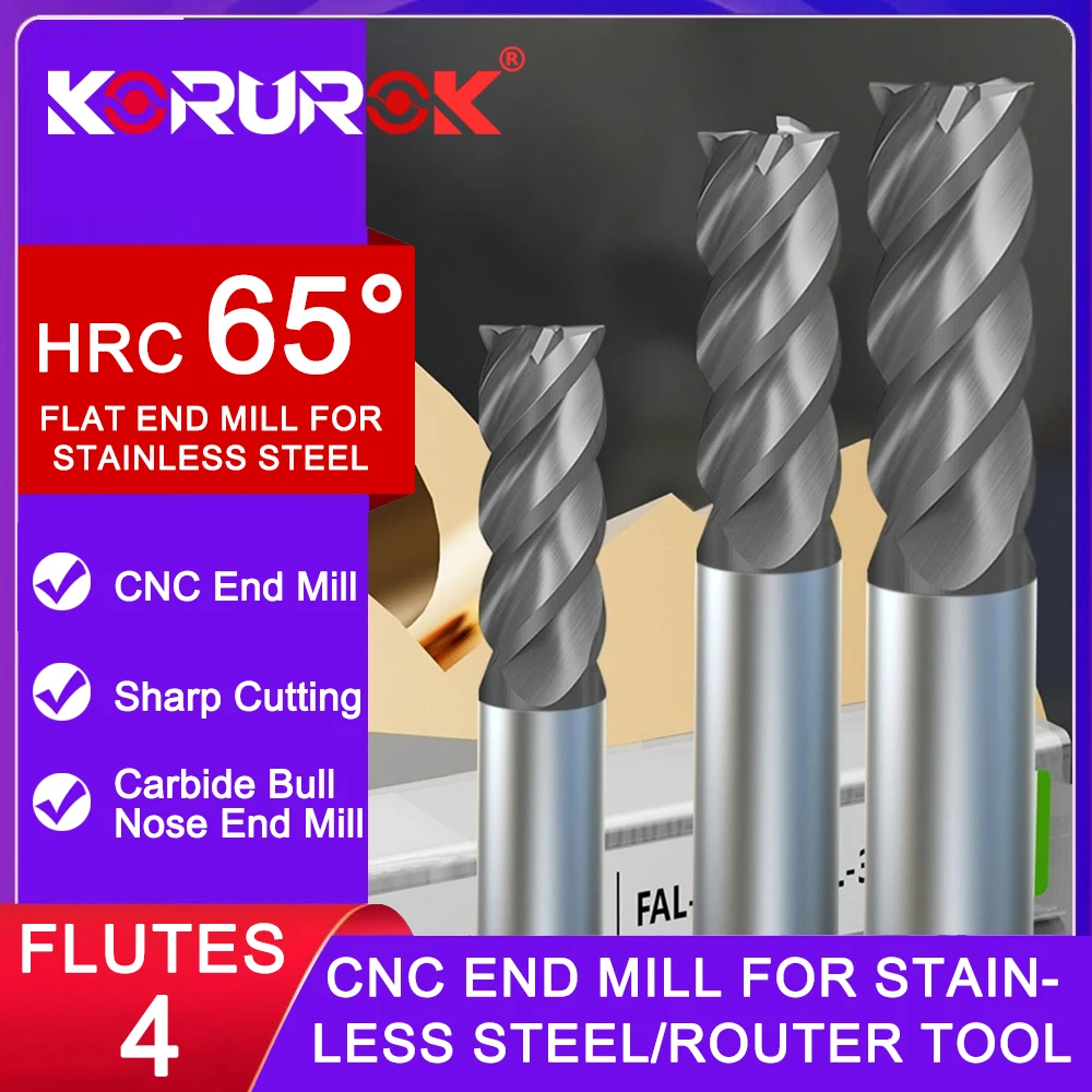 CNC Machine Machining Milling Cutter HRC65 1.0-16.0mm 4 Fl Carbide Flat End Mills for Steel Machining Parts Processing Tools 공구