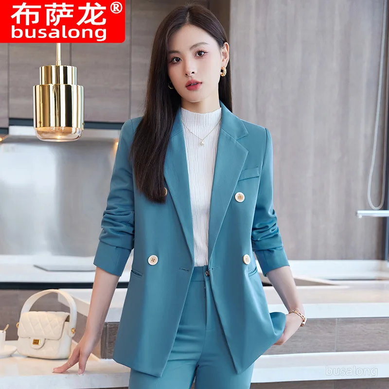 Khaki Small Suit Jacket Women's Autumn and Winter European Goods Popular Elegant Business Suit Formal Wear Goddess Temperament P