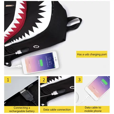 Shark Mouth School Backpack - Travel Rucksack Daypack for Boys Girls Men Women