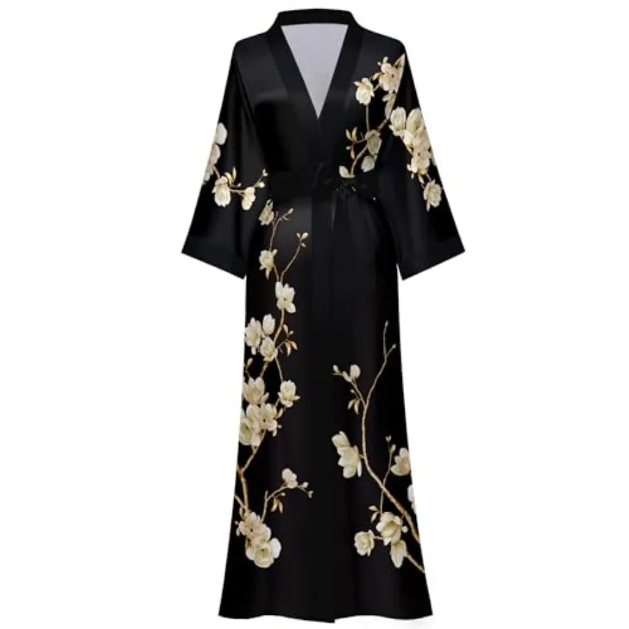 

Women's Floral Long Kimono Robe Long Satin Robe Long Silk Robe Ladies Kimonos Silky Bathrobe Cover Up