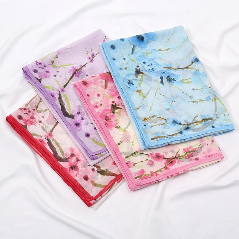 Bufanda cuadrada de gasa con estampado Floral, Hijab musulmán de 100x100cm, chal de gasa con estampado de flores, bufanda cuadrada grande de