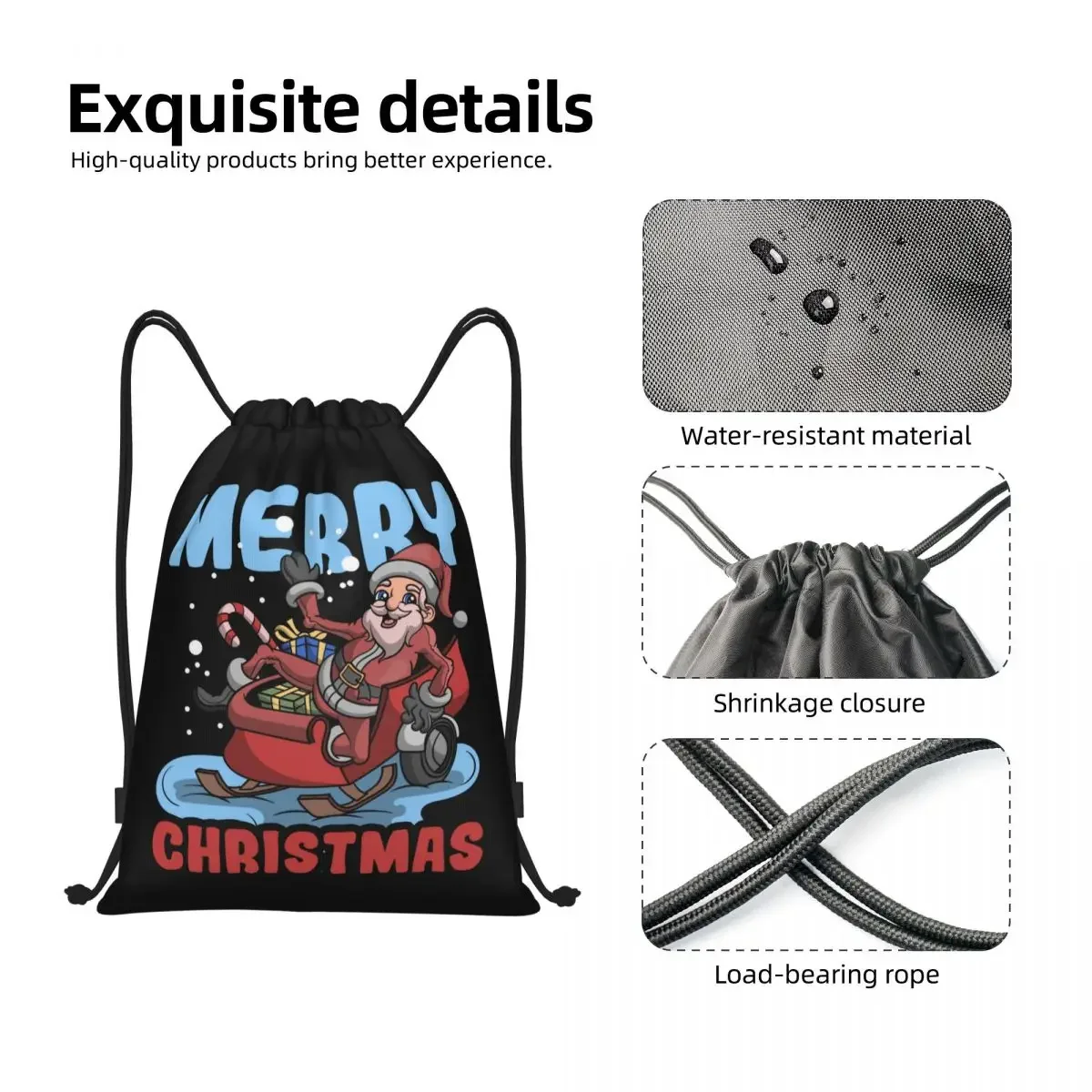 Mochila de almacenamiento con cordón para hombre y mujer, bolso deportivo con diseño divertido y personalizado de Papá Noel, ideal para guardar en el gimnasio, Feliz Navidad