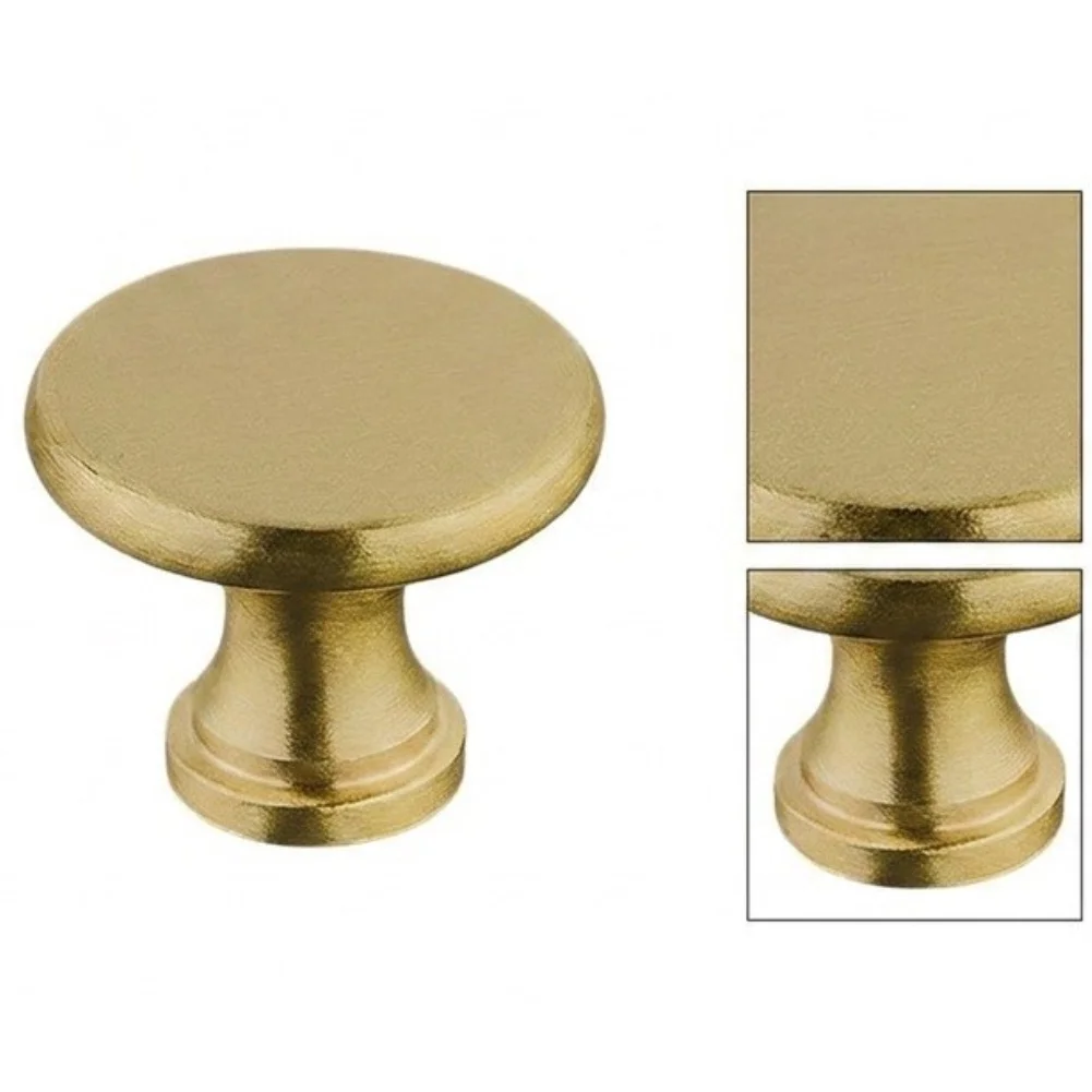10 Pack Solid Brass Cabinet Knobs Brushed Satin Gold 30mm Dia 24mm H Mushroom Design for Cupboards Vanities Dressers