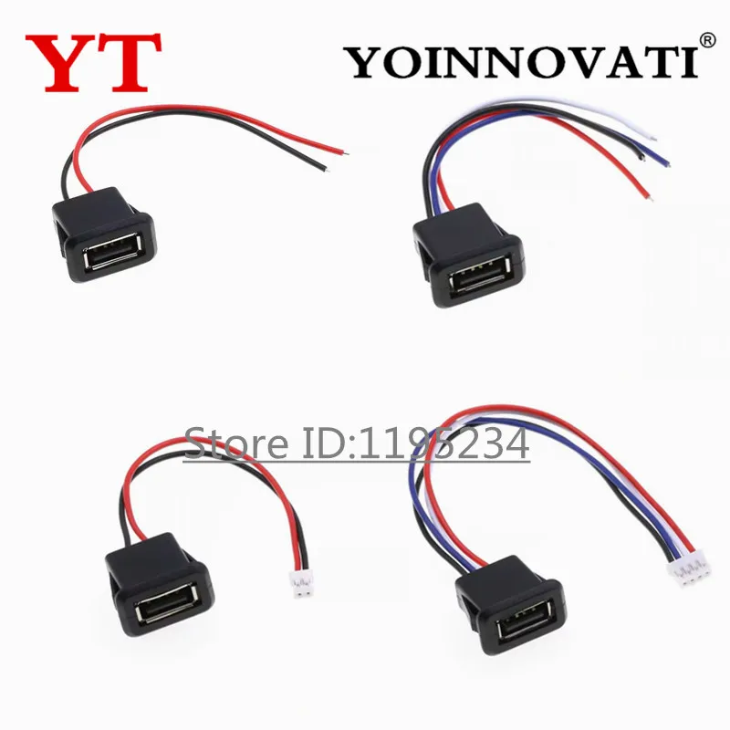 10PCS 2 Pin 4 Pin USB 2.0 Female Power Jack 2P 4P USB 2.0 Charging Port Connector Data Interface with Cable USB Charger Socket