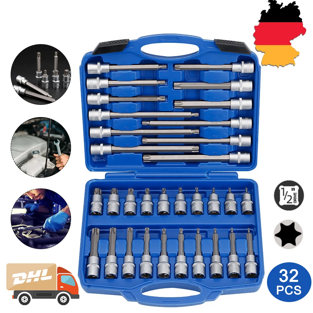 Image of 32pc Steckschlüssel Set innen Torx muttern Bits Auto werkzeug set 1/2 zoll Werkzeug Mutter schraube Auto Reparatur Werkzeug weibliche Bohrer Schlüssel Set