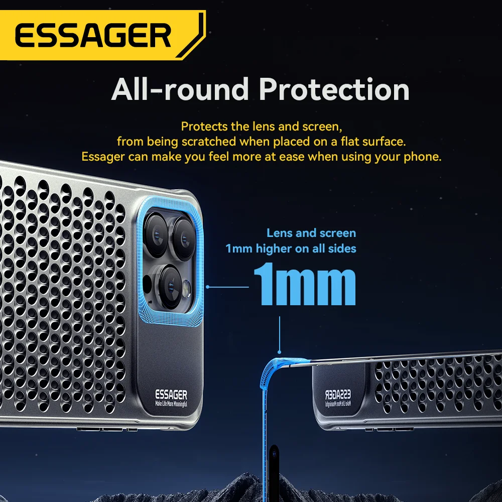 Essager Aluminum Alloy Phone Case Hollow Heat Dissipation Anti-fall Shockproof Phone Cover For Iphone 15 14 Pro 14 13Pro Max
