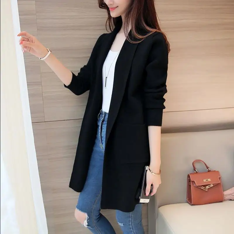 2022 Autumn Winter Long Cardigan Female Casual Women Pocket Cardigan Sweater Knitted Cardigans All-match for Women Jacket Tops