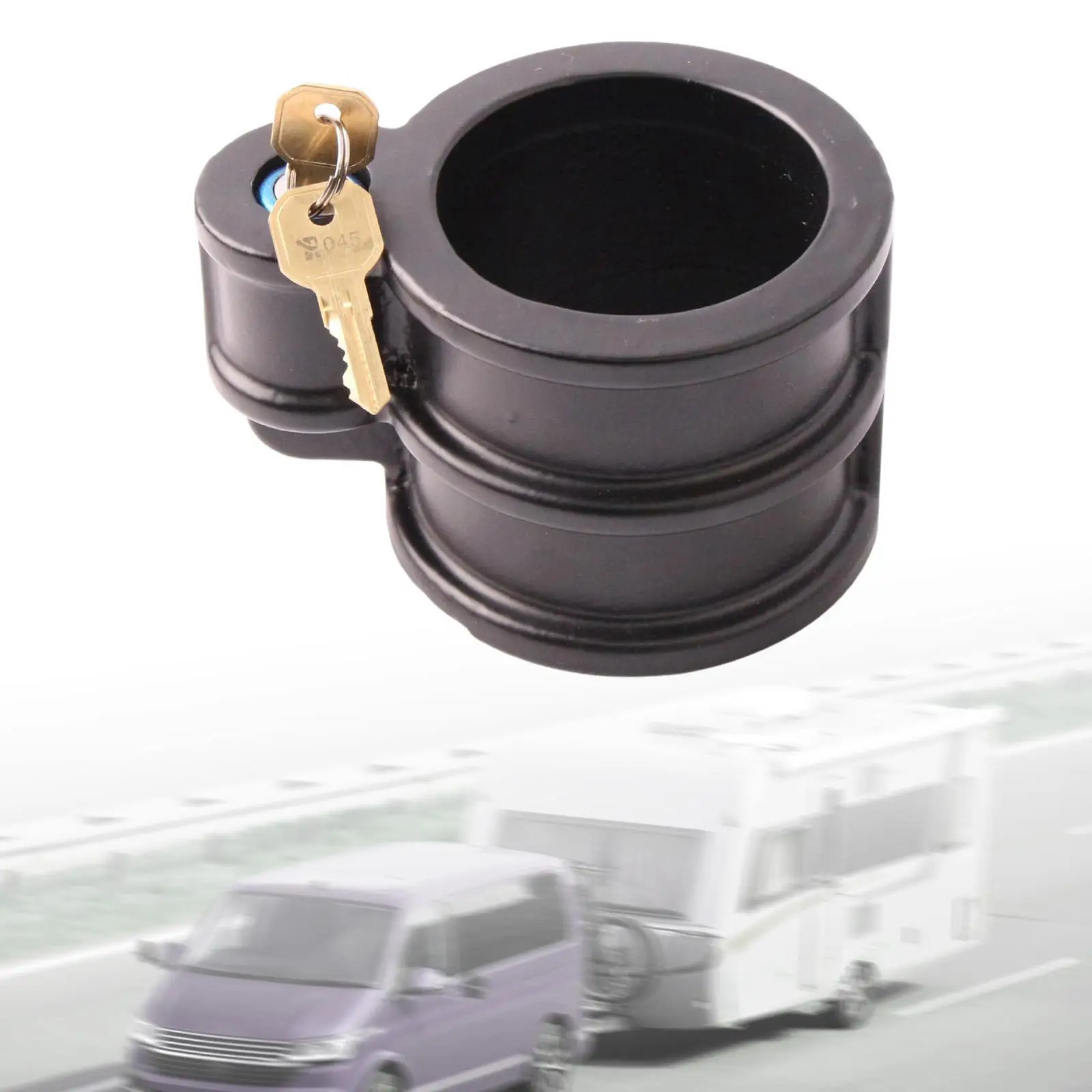 Round Tube Trailer Coupler Lock Robust Metal Construction Hitch Holder for Caravan Road Trip and Trailer Security