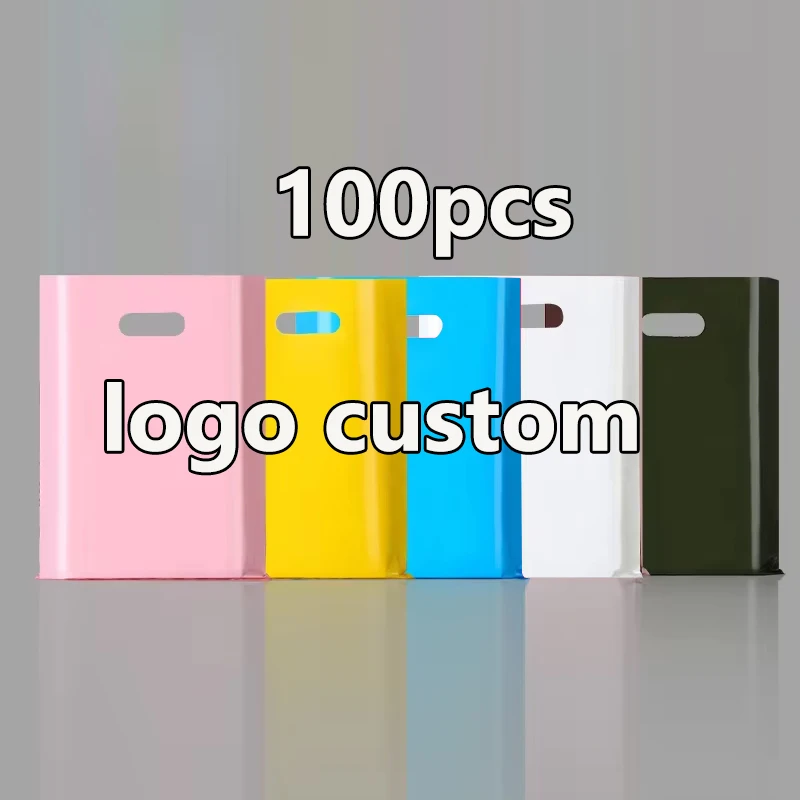 Plastic Bags Shopping Bag For Small Business Private Logo Customize Retail Merchandise Bag With Handle Boutique Bag 100Pcs