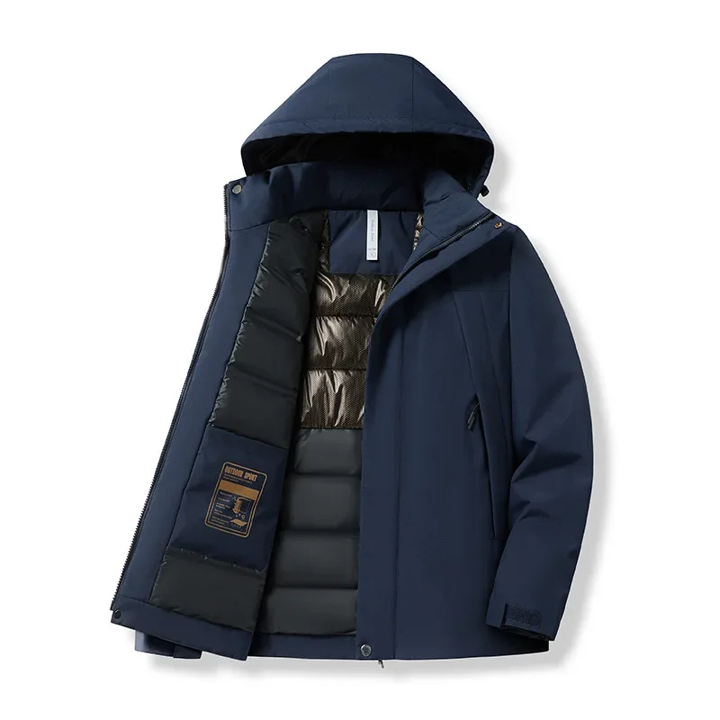 Homens inverno engrossar térmica com capuz parka tamanho grande de meia-idade e idosos grafeno algodão-acolchoado casaco quente casual outwear