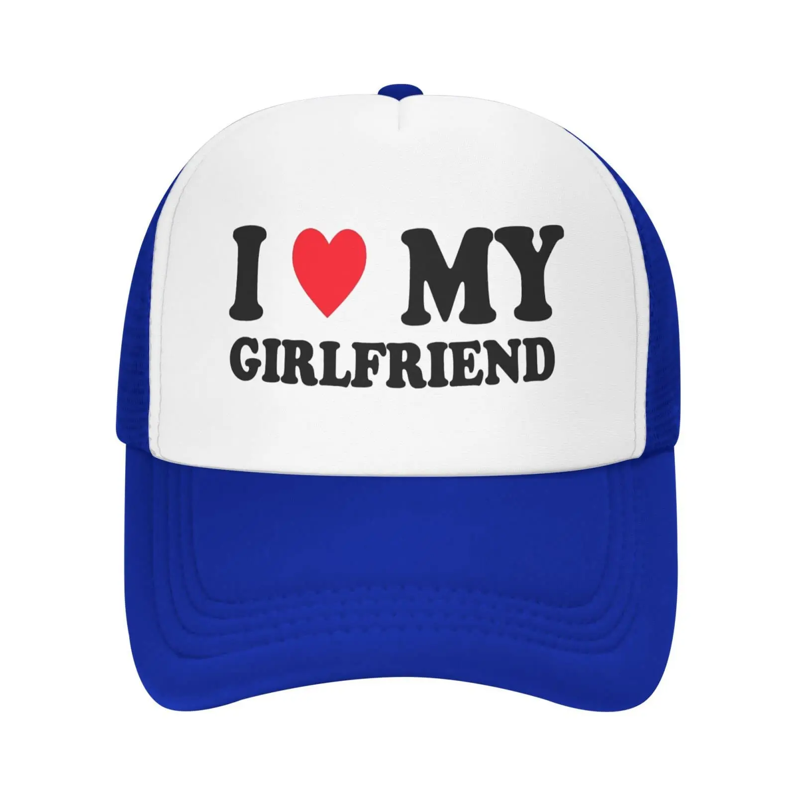 I Love Heart My Girlfriend Hat Unisex Adult Trucker Hats Adjustable Cap for Adults Classic Fishing Caps Blue