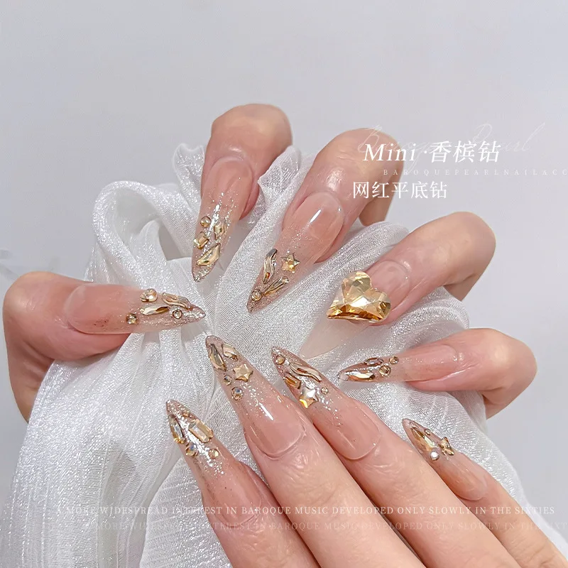 50pcs Champagne Mini Shaped Flat Bottom Diamond Small Maillard Nail Diamond Jewelry Explosive Flash Diamond Jewelry Wholesale