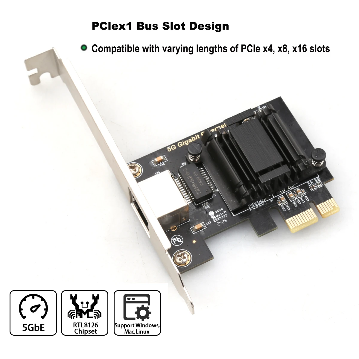 5G PCIe RJ45 ネットワークアダプタ RTL8126B チップ 1000/2500/5000Mbps ギガビットイーサネット Lan コントローラアダプタ PC/デスクトップ Win10/11