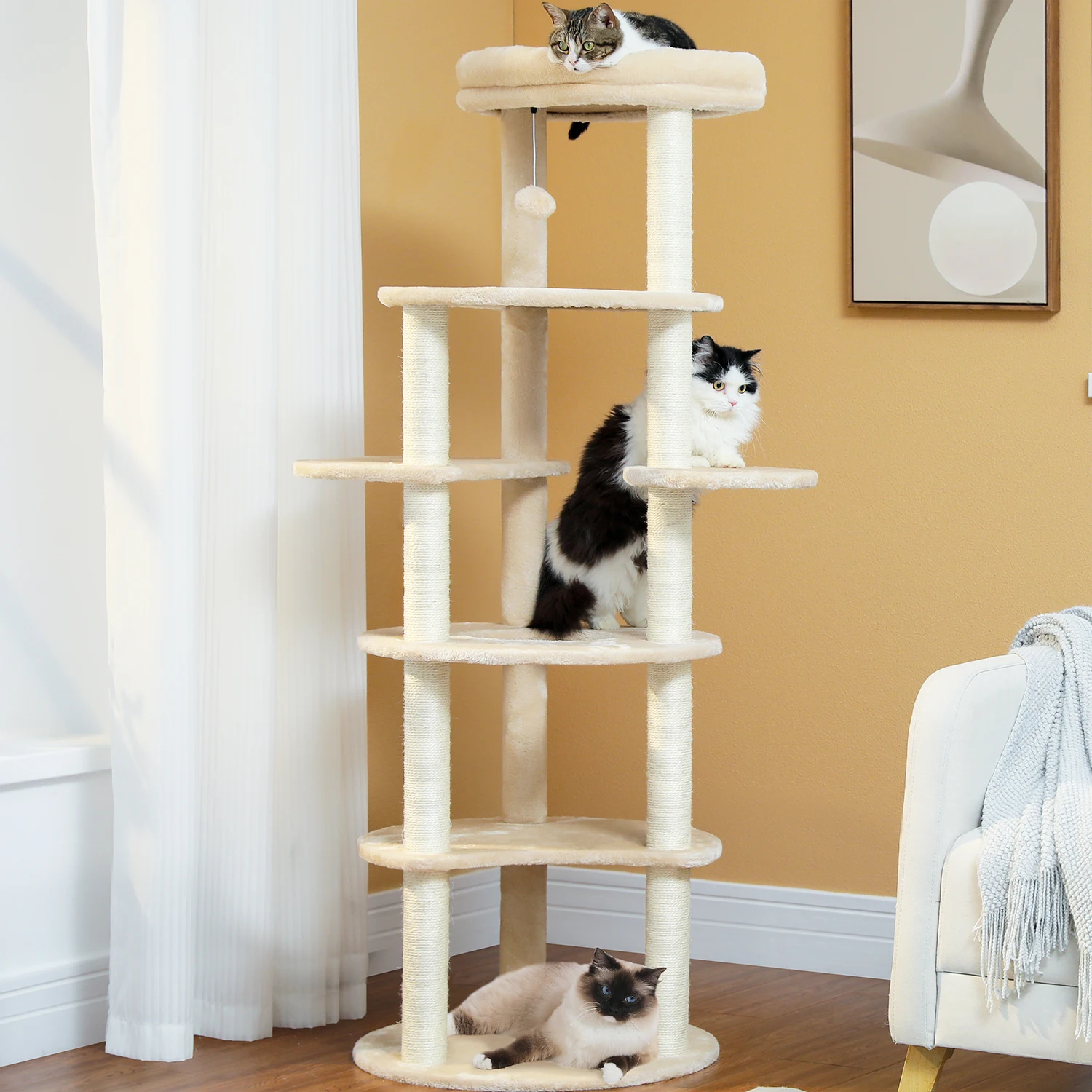 Imagem -04 - Árvore de Gato Alta para Gato Indoor Torre de Escalada Arranhadores Embrulhado em Corda de Sisal Natural Grande Poleiro Superior Níveis H154cm