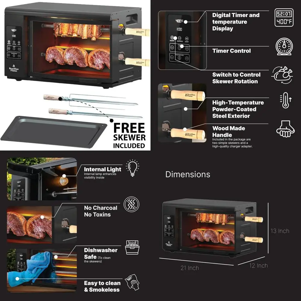 

Вертикальная комнатная духовка для гриля — автоматически вращающиеся шашлыки для шаурмы, кебабов, емкостью 8 фунтов