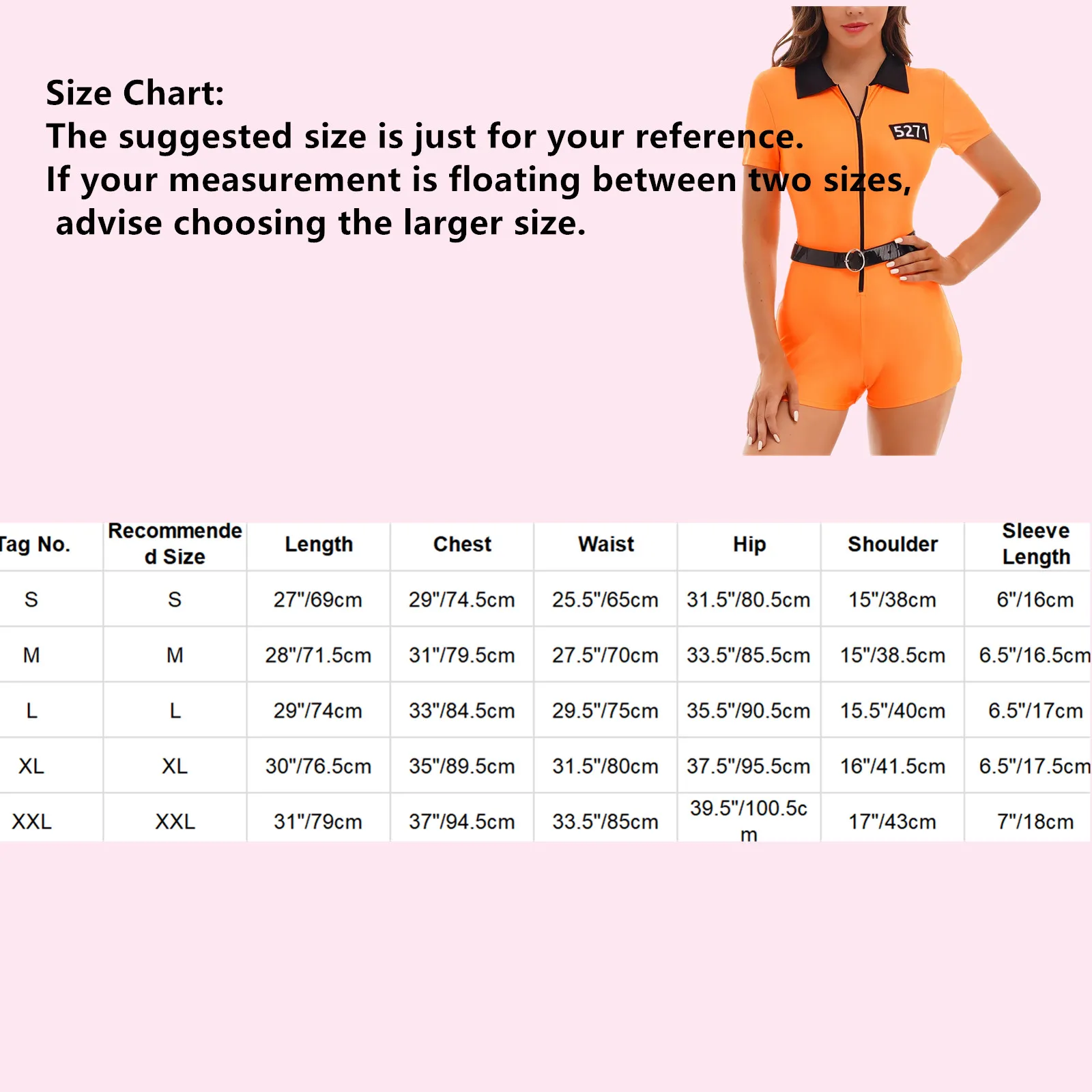 Women Convict Prisoner Costume Orange Criminal Convict Jail Cosplay Outfit Overalls Jumpsuit with Faux Leather Belt And Cuffs view 6