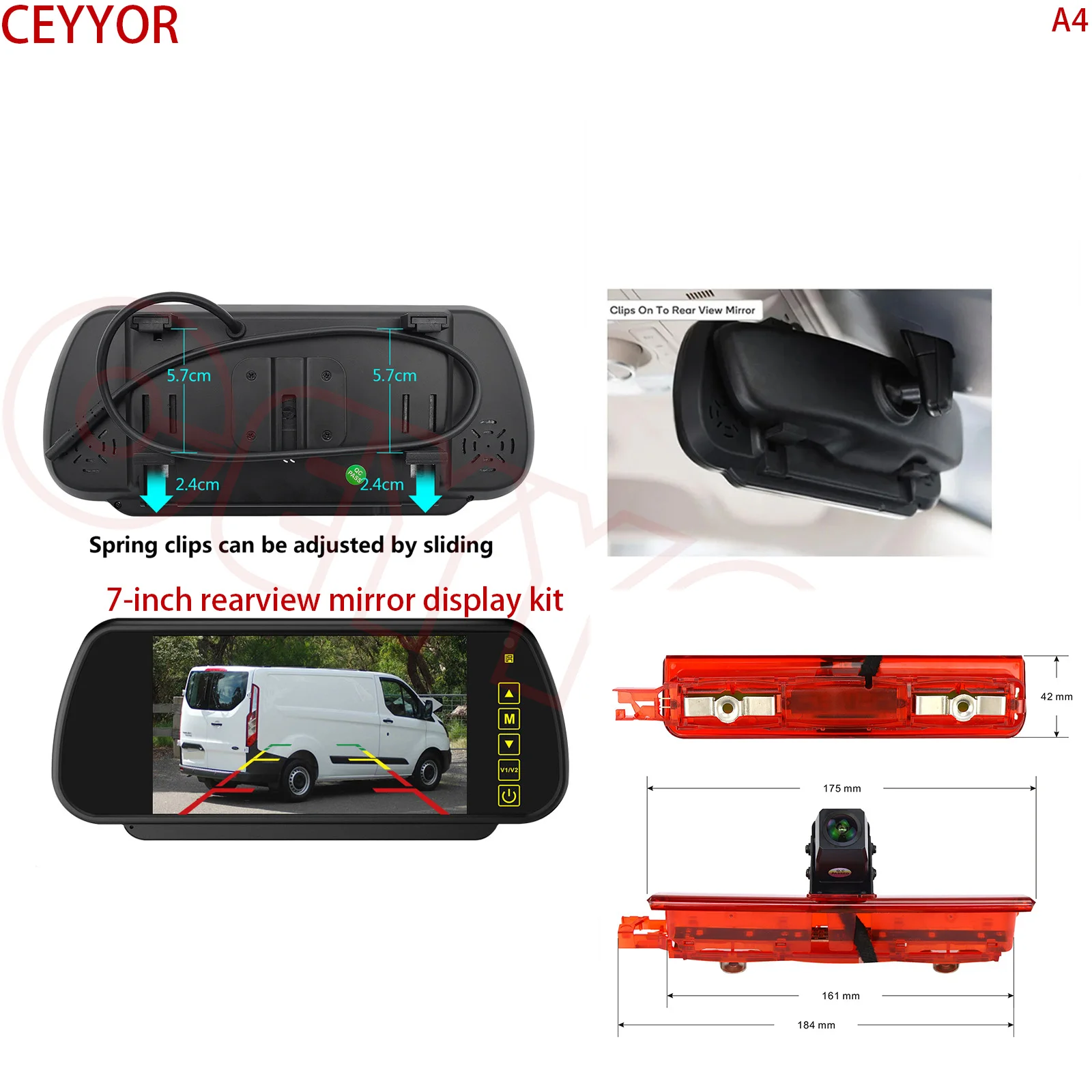 Applicable to Volkswagen VW Caddy (2003-2015)High-position brake light reversing camera 7-inch display monitoring kit