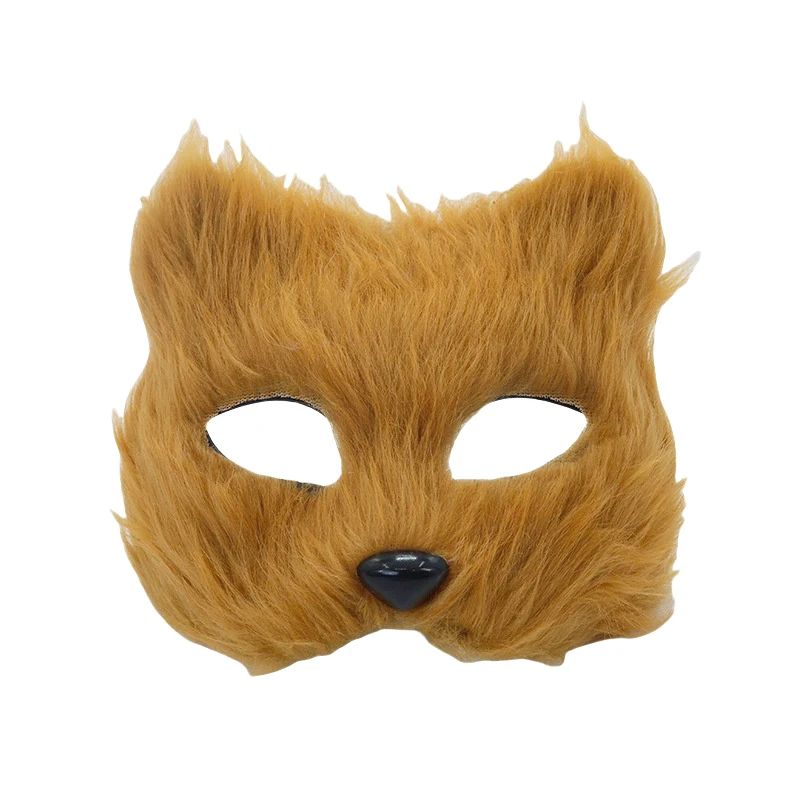 1PC Halloween Cosplay Party Costume DIY Accessories Faux Fur Fox Mask Furry Half Face Animal Simulated Cat Mask