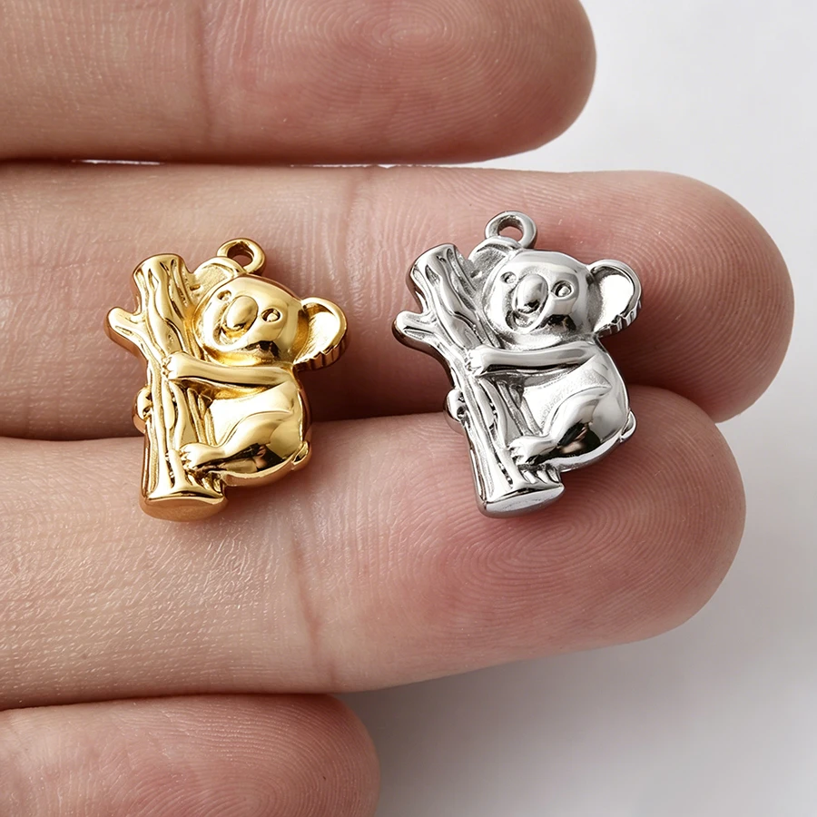 5Pcs Real Gold Plated Jungle Monkey Elephant Sea Fish Flowers Cactus Pendant DIY For Jewelry Making Bulk Stainless Steel Charm
