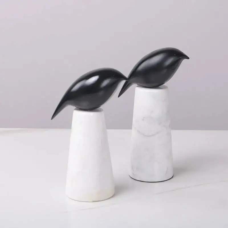 Abstract Animal Sculpture Black Bird Ornaments Marble Statue Geometric Tray Fruit Platter Swallow Home Decoration Accessories