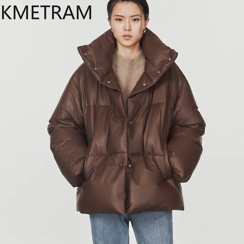 KMETRAM 100% Genuine Sheepskin Down Jackets Women Loose Short Puffer Jacket Winter Warm Coat 2026 Woman Clothing кожаная куртка