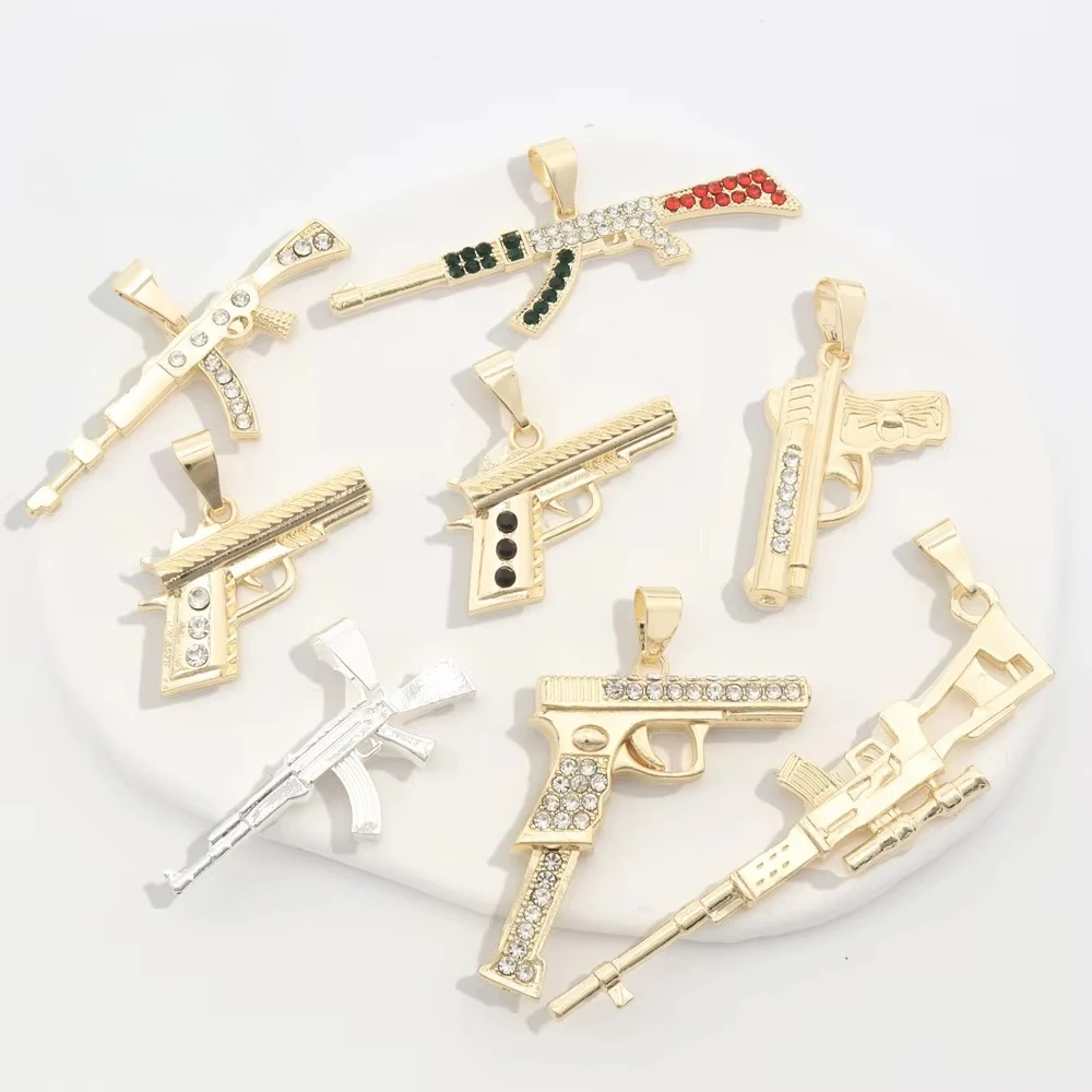 

Ruixi Fashion Rhinestone Electroplating Hip-hop Punk Style Gun-shaped Pendant Necklace Fashion Popular Weapon Jewelry