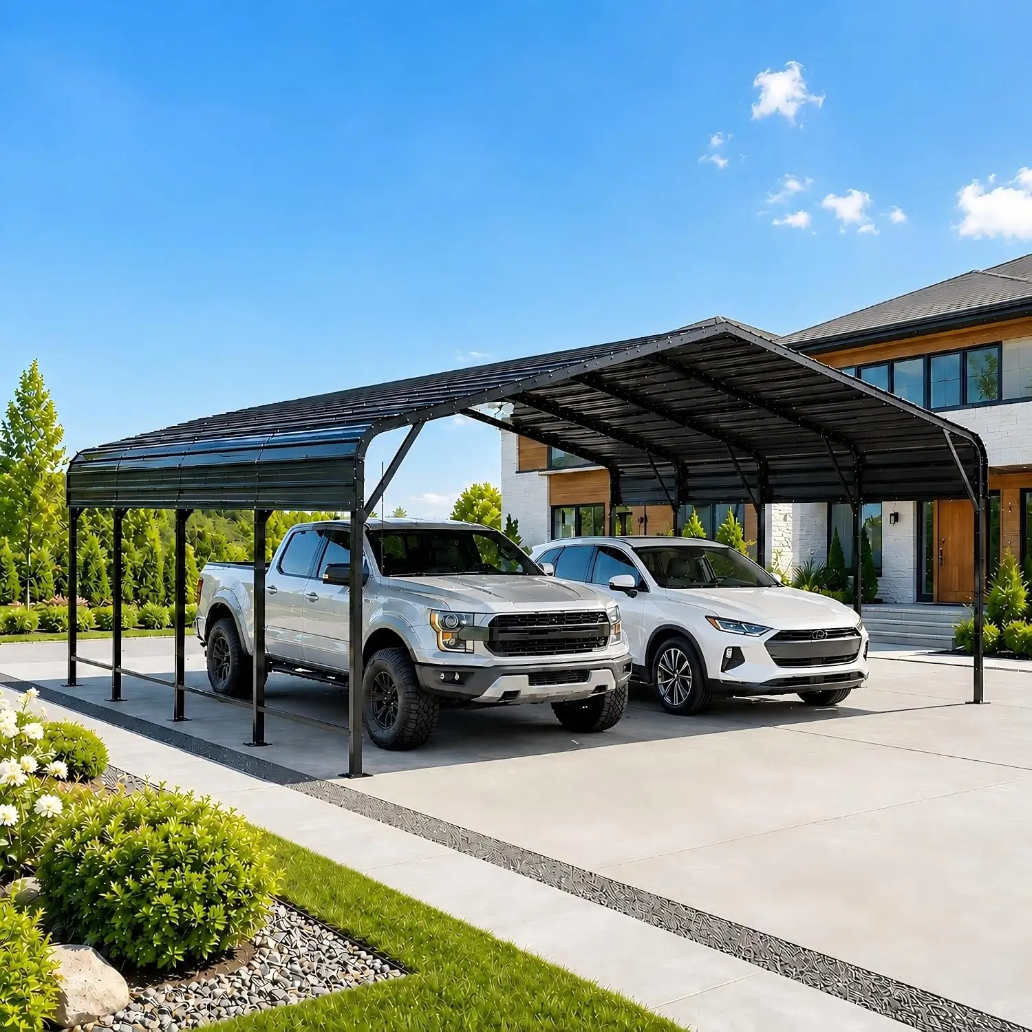 20x20 Heavy-Duty Metal Carport, Galvanized Steel Shelter for Pickup Trucks, Boats, Cars & Tractors, All Weather, Custom