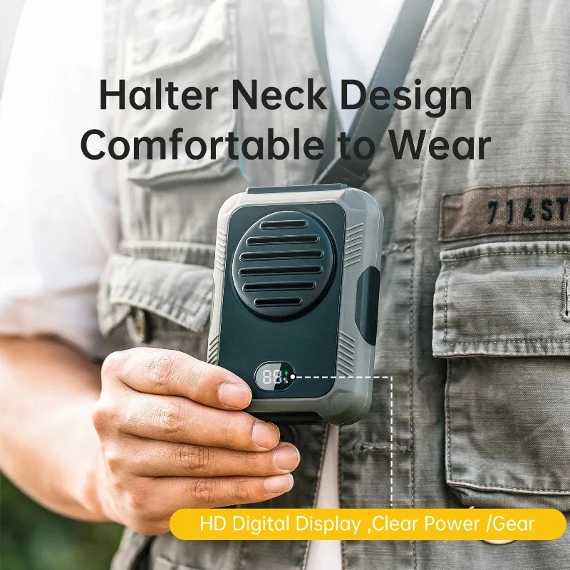 

Перезаряжаемый шейный вентилятор с блоком питания, портативный USB-вентилятор без лопастей, 3-скоростной светодиодный дисплей для занятий спортом на открытом воздухе