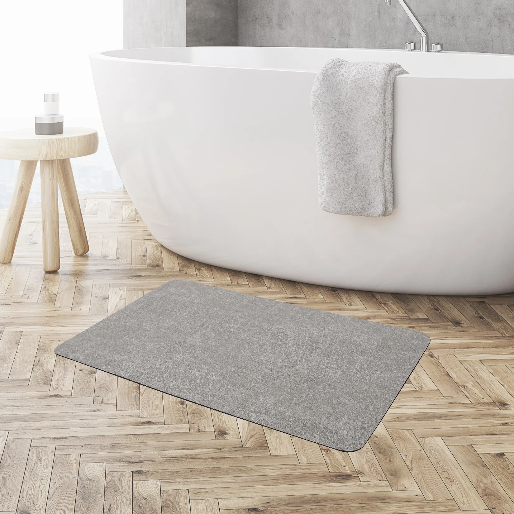 Bath Mat Rug-Rubber Backing Non Slip Quick Dry Absorbent Thin Bathroom Rugs Fit Under Door-Faux Suede Surface Bathroom Floor Mat