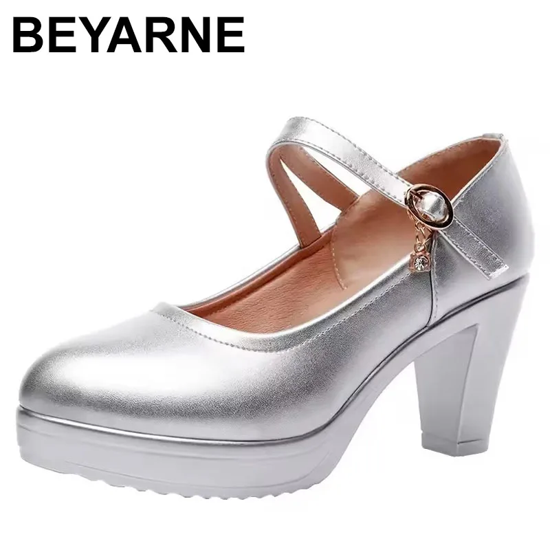 

6 8 10cm Small Size 32-43 Shallow Genuine Leather Shoes Women Platform Pumps Office Model Block High Heels Shoes Women