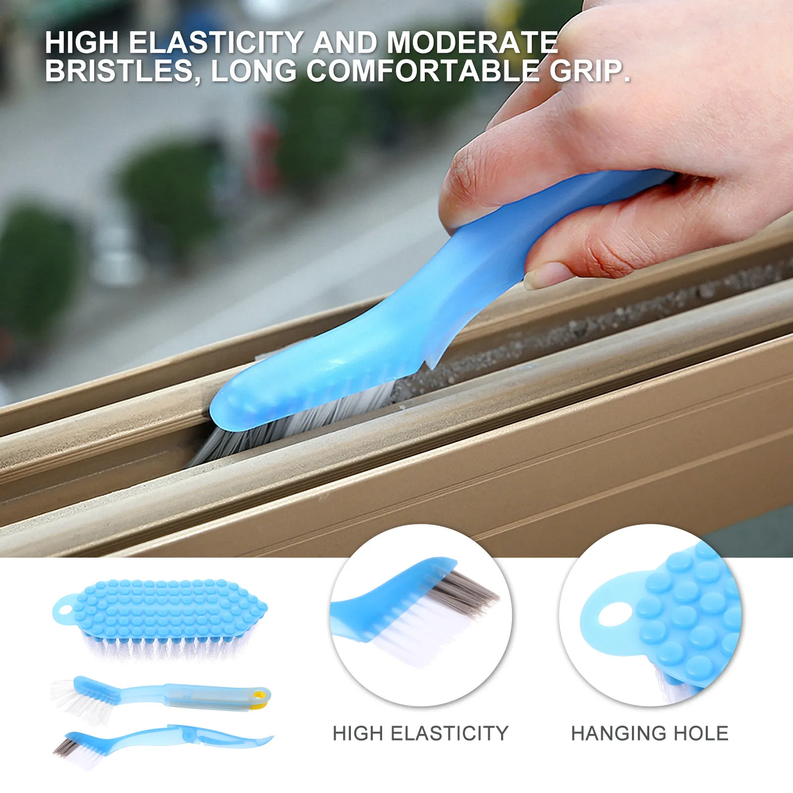 

Набор из 3 высокоэластичных щеток для чистки с изогнутыми нескользящими ручками и жесткой щетиной для плитки, швов, ванн, раковин, кухни