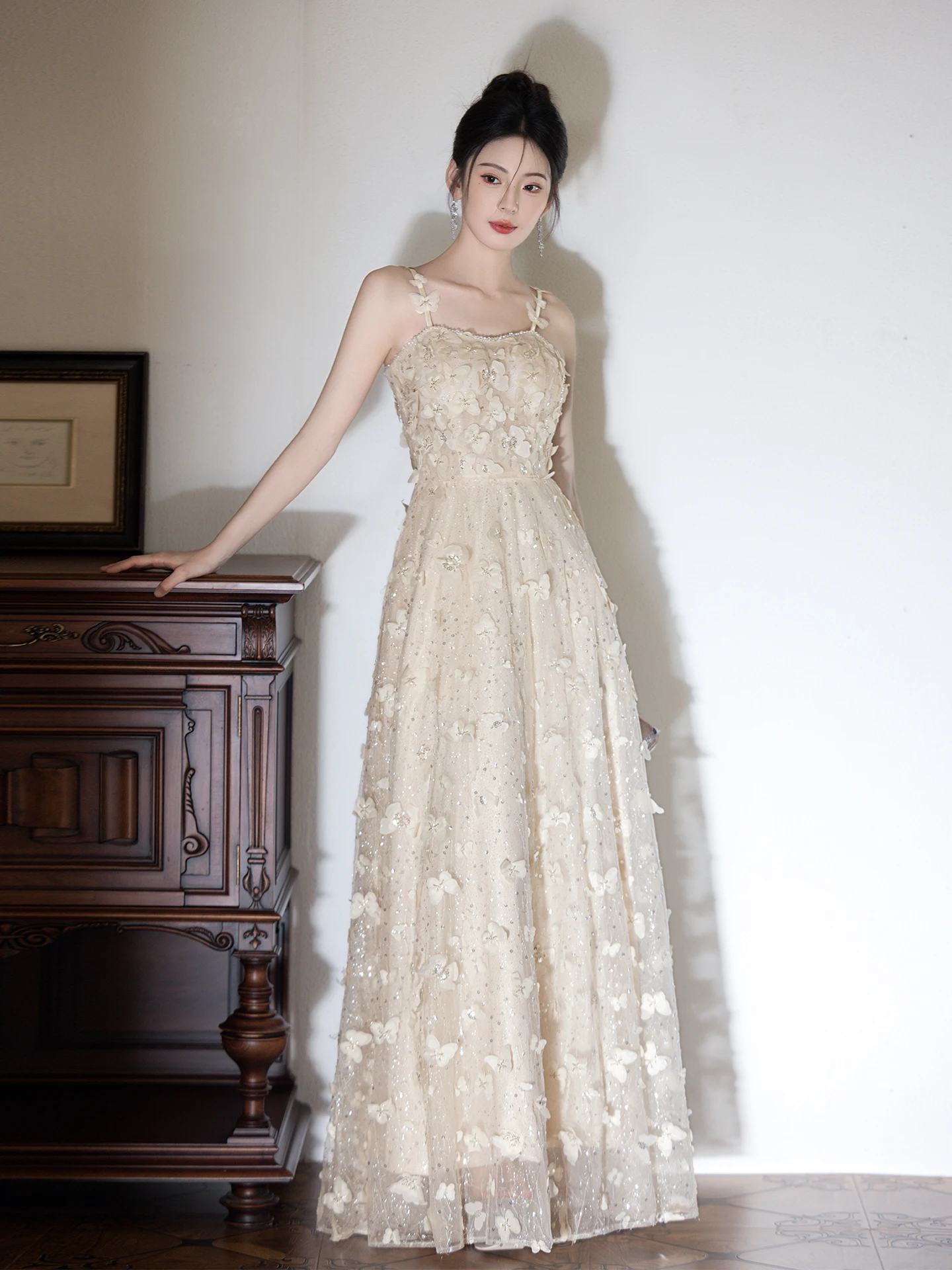 Vestido de noche de Súper Hada de Color champán, correa para mujer, Princ Sle, ceremonia para adultos, cumpleaños, compromiso, lujo de alta gama