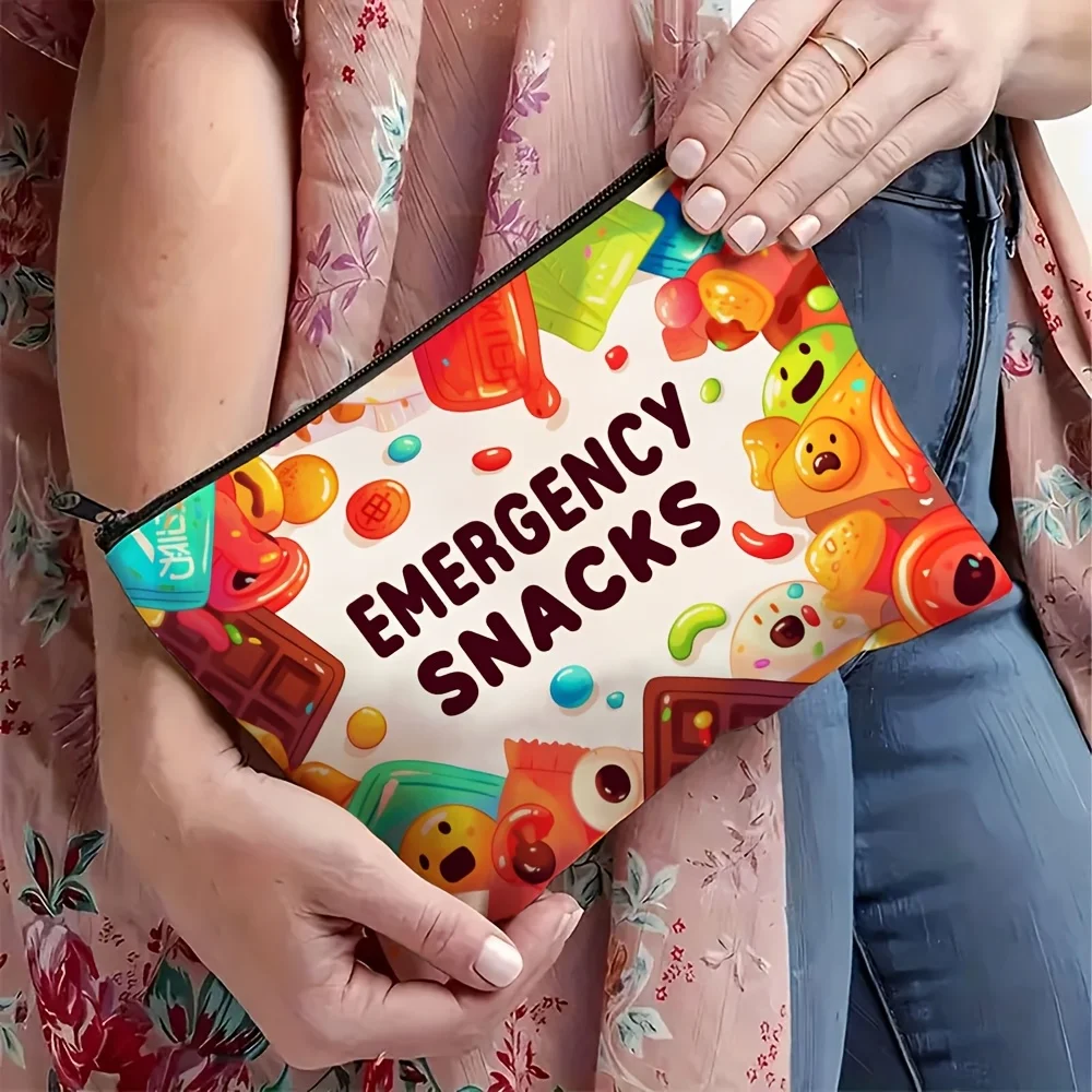 A Emergency Snack Themed Candy Makeup Bag- Multifunctional Zipper Pouch, Jewelry Storage Bag, Perfect Travel Zipper Small Storag