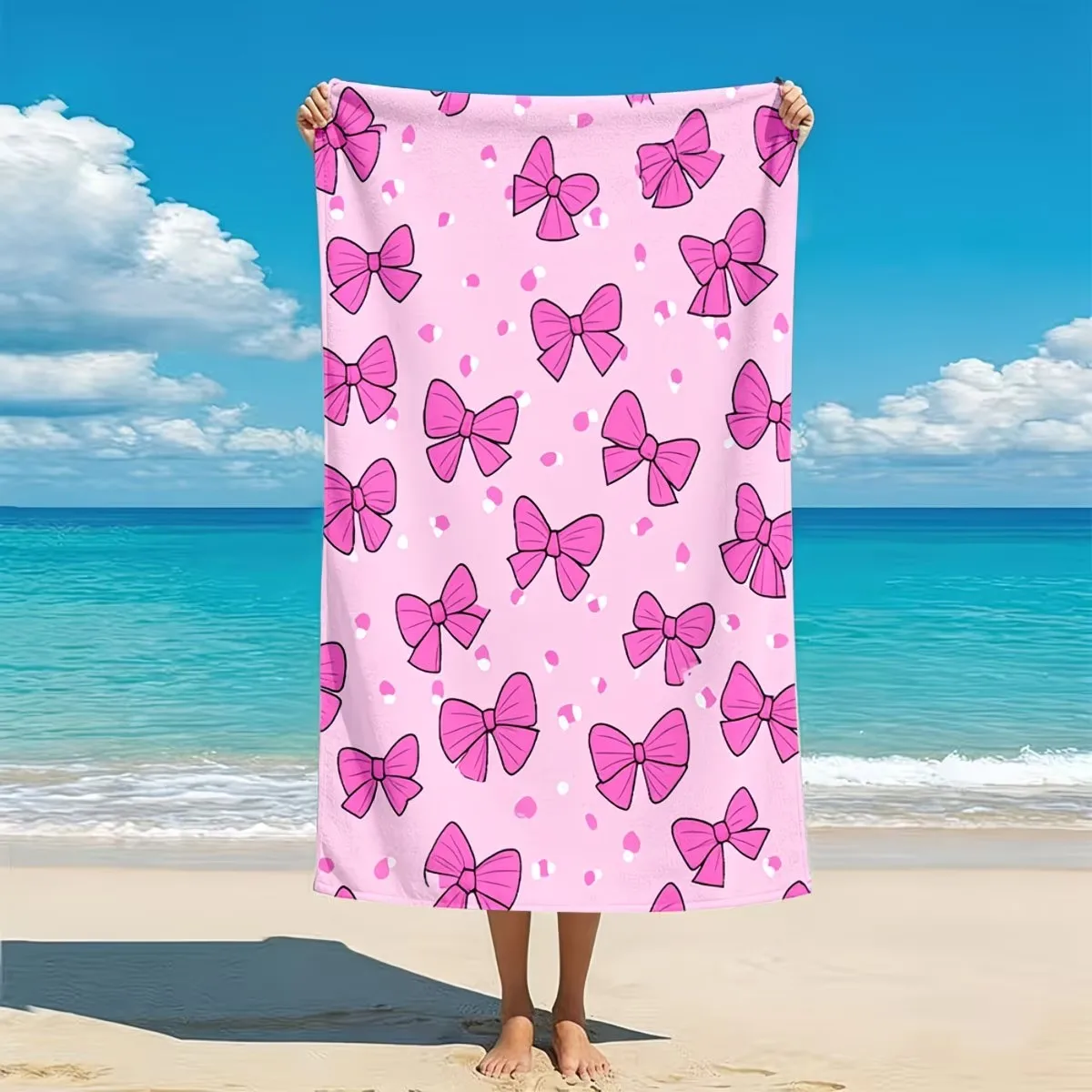 Coquette Aesthetic Pink Bow XL Beach Towel Microfiber, Giant Oversized Travel Towel for Women, Large Picnic Mat Yoga Gym Pad