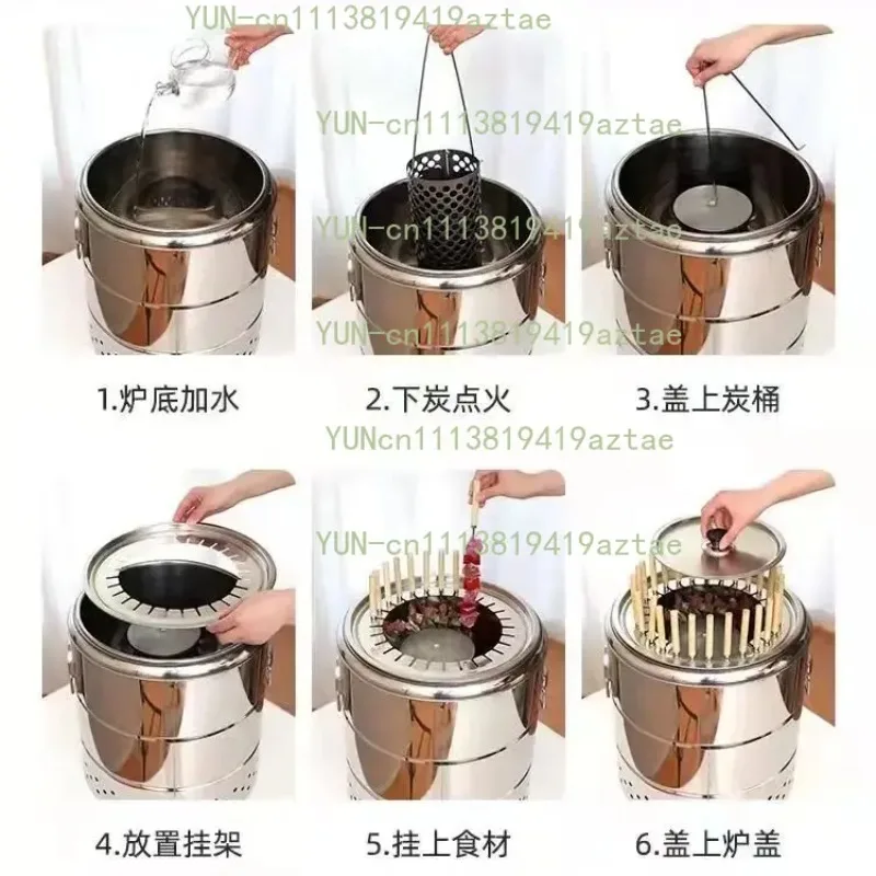 2026 Top Rated Smokeless Grill Household Stainless Steel Indoor Hanging Charcoal Braise Round